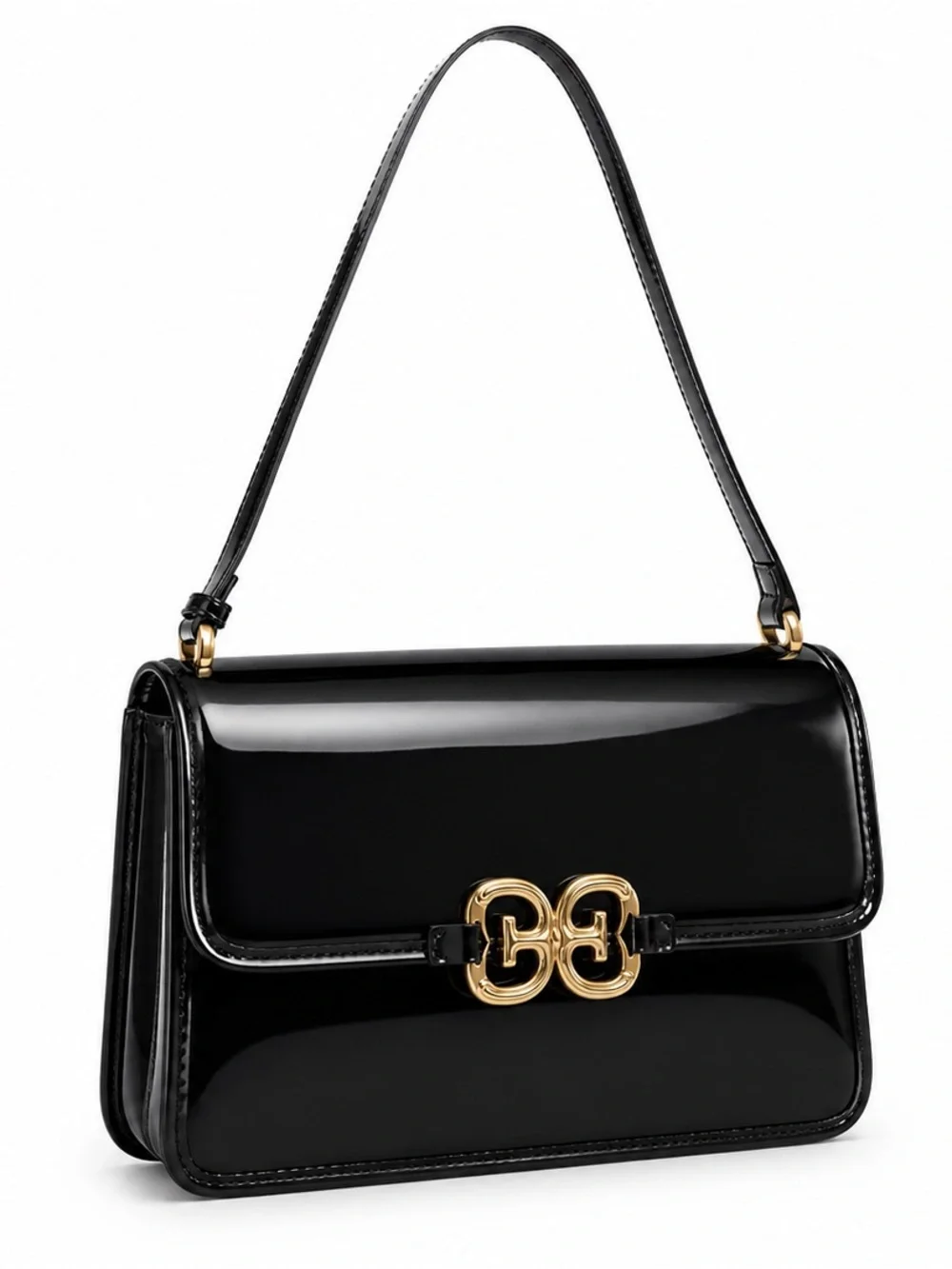 Sam Edelman Christy Convertible Black Patent Shoulder Bag with Gold Accent